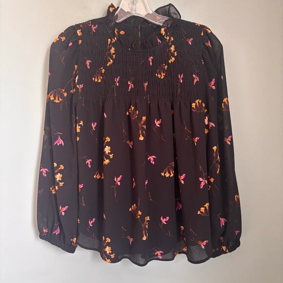 Madewell Georgette Smocked Mockneck Flowy Floral Top - Picture 2 of 7